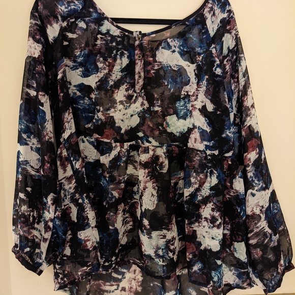 Nine West Vintage Sheer Boho Peasant Top Size Large Floral - Picture 3 of 10